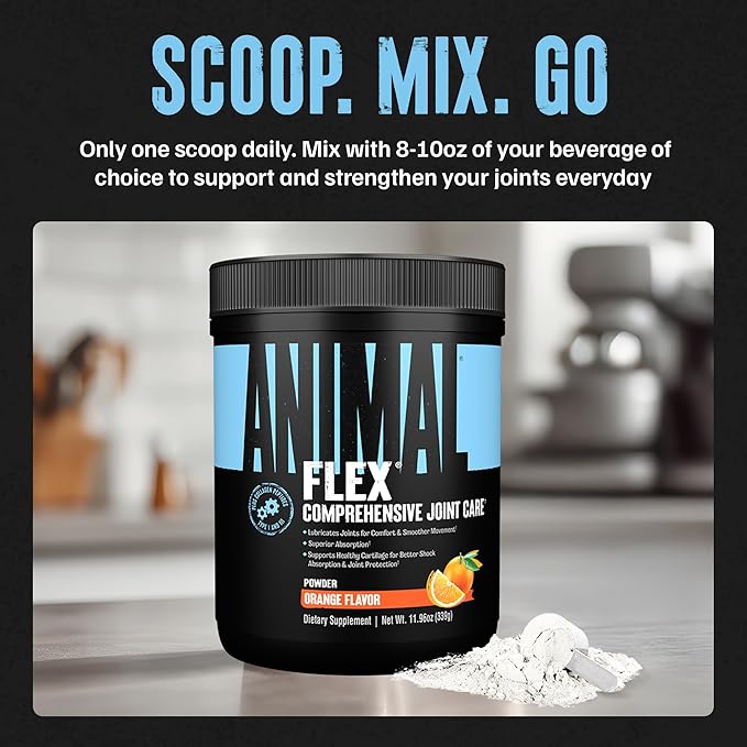 Animal Flex Powder - Joint Support Supplement for Pain Relief, Repair and Restore Muscles with Turmeric, Glucosamine, Chondroitin, MSM, Collagen and Boswellia, Great Tasting Orange Flavor, 30 Scoops