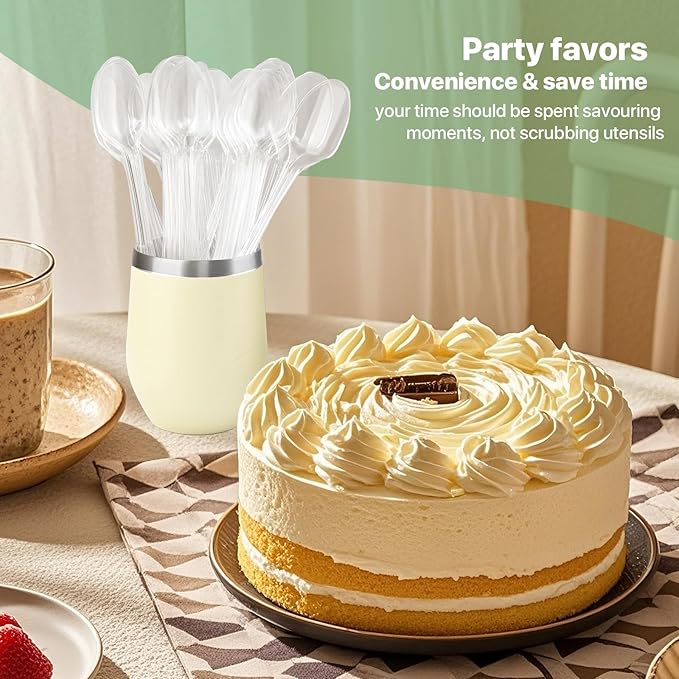 9" Clear Plastic Spoons, Heavy Duty Disposable Spoons, 96 Pack Long Handle Spoon, Plastic Cutlery for Cocktail Stirring Dessert Milkshakes Ice Cream Tea and Floats