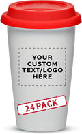 Personalized 11 oz. Double Wall Ceramic Tumblers with Lid - 24 Pack - Custom Text, Logo - Red