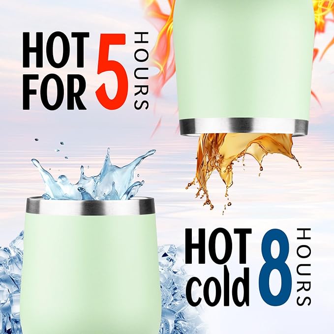 12oz/4 Pack Stainless Steel Wine Tumbler with Lids, Double WallVacuum Stainless Steel Travel Tumbler,Insulated Wine GlassesTravel Tumbler for Cold & Hot Drinks,Cup for Champaign Coffee(Light color)