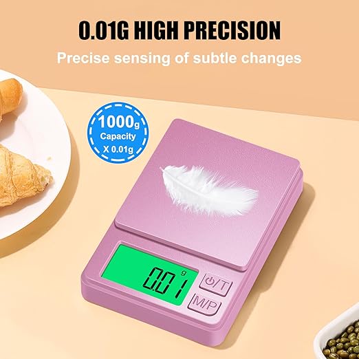 Diyife 1000g Digital Pocket Gram Scale 0.01g Accuracy, Mini Jewelry Scale with Protective Cover, 7 Units, Tare Function, LCD Display, Suit for Jewelry, Powder, Pink