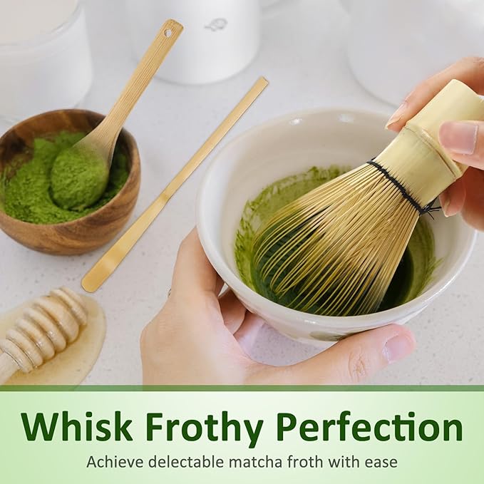 LemonRoad 10 Set Matcha Whisk Bulk (Chasen) with Traditional Scoop (Chashaku) and Tea Spoon, 100 Prong Bamboo Whisk for Matcha Powder Handcrafted Stirrer Mixer Brush Gift