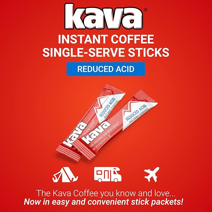 Kava Low Acid Instant Coffee Single Serve Stick Packets, 20 Count (Pack of 6)