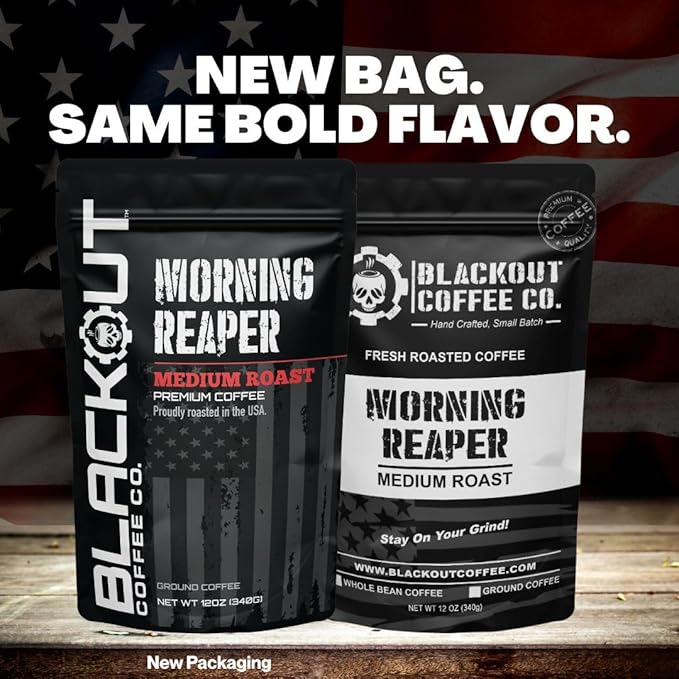 Blackout Coffee Morning Reaper Whole Bean Coffee – Medium Roast, Bold & Smooth Flavor, Non-Bitter – Freshly Roasted 12oz Bag.