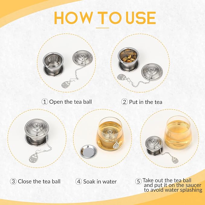 3 Sets Tea Infusers Steeper for Loose Leaf Tea Holder Stainless Steel Tea Ball Mesh Strainer Filters with Drip Trays and Pendant(Plant Style)