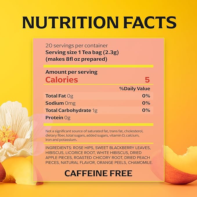 Lipton Peach Paradise Tea Bags, Caffeine Free Tea, Fruit and Herbal Tea, Individually Wrapped, 80 Total tea Bags (20ct - Pack of 4)