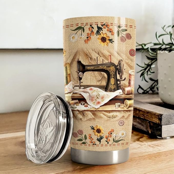 Sewing Tumbler 20oz Stainless Steel Insulated Coffee Travel Mug Cup for Women Girls Grandma Mom Sewing Gifts for Birthday Christmas Mothers Day