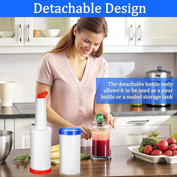6-Piece Professional Bar Juice Pour Bottles Set - 0.9 Quart Juice Pourers for Bartending, Store and Pour Containers for Bar with Leakproof Spouts (Multicolor, 3.7x13 Inch, PP Plastic)