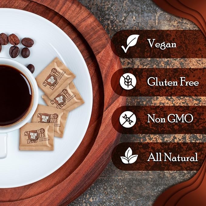 Sugar Raw/Raw Natural Cane Brown Sugar Turbinado, 500 Count, Pack of 1, Natural Sweetener for Drinks and Baking Packets for Home, Office, Coffee, Bar, Gift,Restaurants, & Coffee Stations