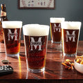 HomeWetBar Custom Pint Glasses Set of 4 - Personalized Beer Glasses Set, Marquee Beer Pint Glasses
