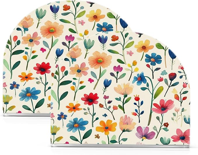 Vintage Colourful Flowers Napkin Holder for Table Paper Cocktail Napkin Holders for Kitchen Dinning Acrylic Dinner Napkin Dispenser for Dinner Home Decor Bar 2 Pack