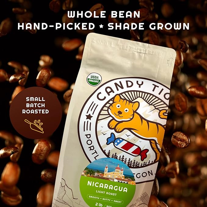 Whole Bean Coffee - Organic - Low Acid - Light Roast - Single Origin - 100% Arabica - Nicaraguan Coffee Beans - Direct Trade - Shade-grown - Gourmet Coffee - 2 lb