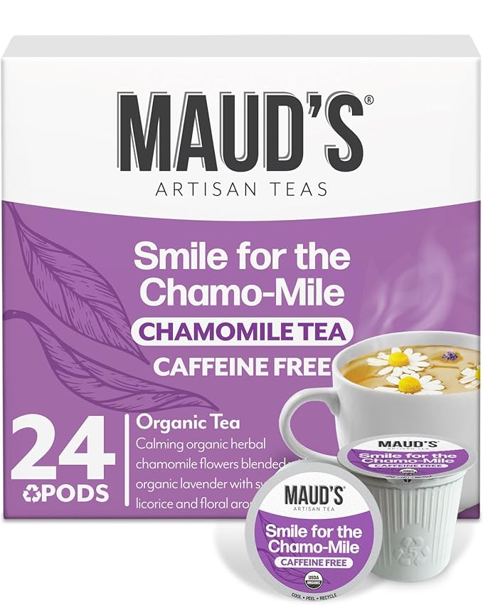 Maud's Organic Chamomile Lavender Tea Pods, 24 ct, Recyclable Single Serve Pods – 100% Gourmet Blended Tea Leaves, Compatible with Keurig K Cups Maker