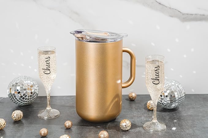 Served Premium Insulated Pitcher (2L/66oz) - Double Walled, Copper Lined Stainless Steel Pitcher with Lid - Vacuum Insulated Carafe for Hot Coffee, Tea, Iced Drinks, Water, Cocktails, and More