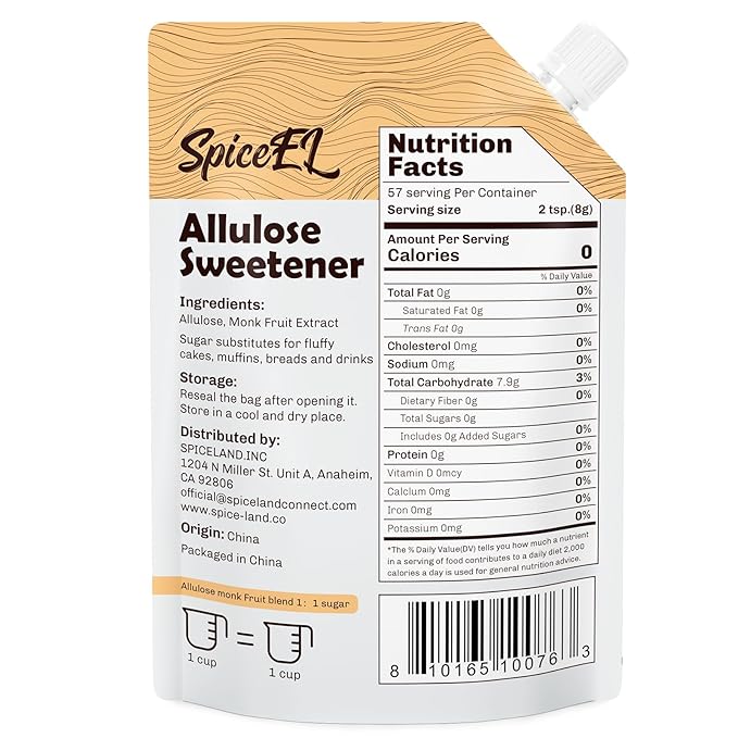 SPICEEL Monk Fruit Sweetener with Allulose - Zero Calorie White Sugar Substitute, No Erythritol, Keto Friendly, from Monk Fruit Extract for Baking, Coffee&Tea, Gluten Free, Vegan, Sugar Replacement(1lb pack of 1)