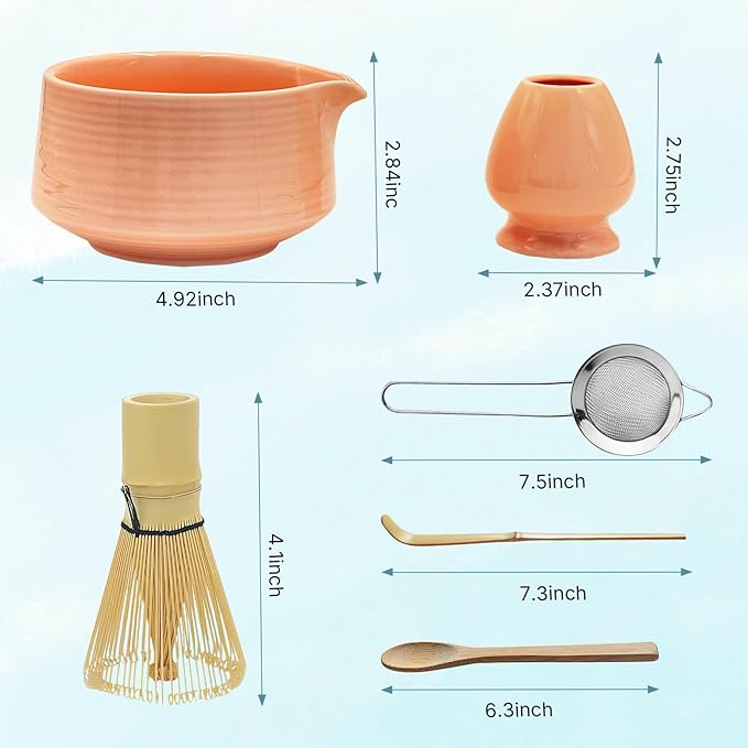 Matcha Whisk Set, Matcha Bowl, Matcha Whisk,Chasen Holder, Sieve, 2 Spoons, 6-Piece Set of Matcha Making Tools for Matcha Lovers and Traditional Tea Art Gift Box(Pink)