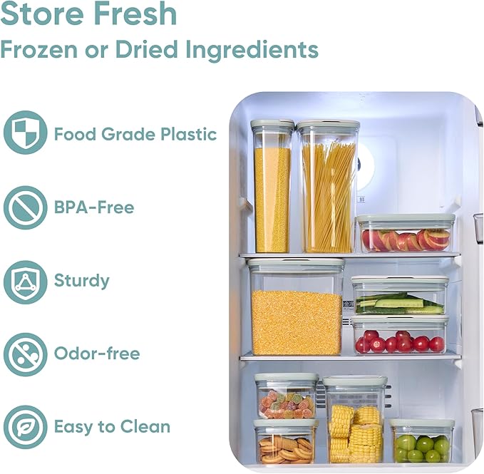 CAROTE Food Storage Containers with Lids 20 PCS BPA-Free Plastic Food Storage Set Air Tight Kitchen and Pantry Organization Canisters for Lunch Meal Prep& Leftovers (Sage Green/Grey)