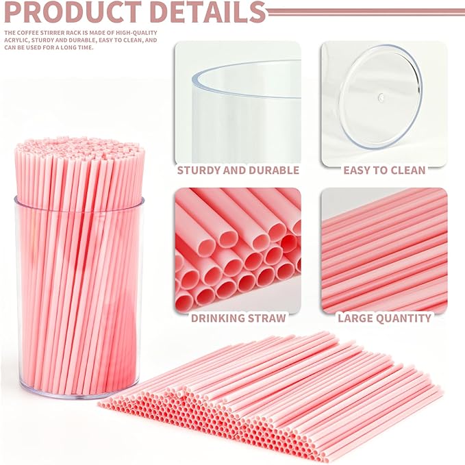 500 Pcs Coffee Stirrers Straws, 5 Inch Disposable Bar Straws for Drinks Short Cocktail Stirrers for Coffee Juice Whiskey and Acrylic Stir Stick Holder (pink)
