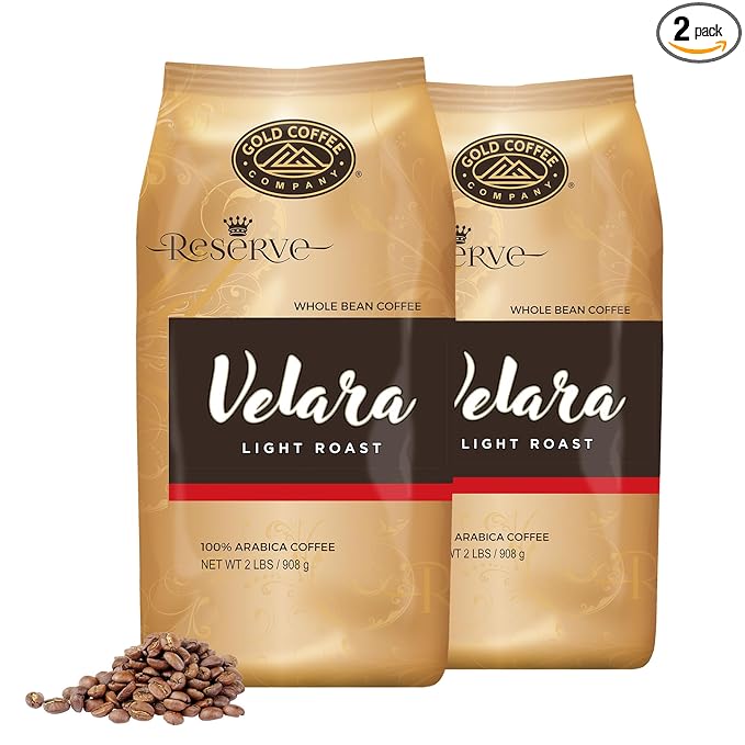 Gold Coffee Co. Velara Premium Blend | Light Roast, Whole Bean| 100% Arabica Coffee | 2 lbs. (Pack of 2)