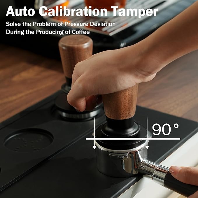 PUSEE 51mm Espresso Tamper,Calibrated Tamper with 30lbs Double Spring Loaded Tamper Walnut Wood Coffee Tamper for Barista Home,Titanium PVD Coating Base Tamper Espresso Tool Fits 51mm Portafilters