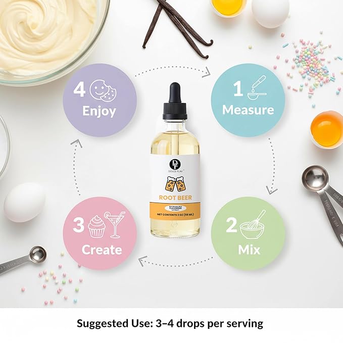 Dolce Flav Root Beer Extract - 2 Ounce Water-Soluble Multipurpose Flavoring Ideal for Baking, Beverages (Coffee, Water Mocktails), and Ice Cream - Root Beer Essence Perfect for Weight Management