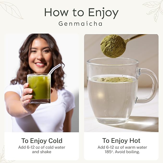 Yu Tea Organic Genmaicha Green Tea Powder, 75 Servings | Japanese Green Tea & Roasted Brown Rice | Low Caffeine & Unsweetened | Relaxation, Antioxidants & Digestion | Resealable Pouch, 2.65 oz