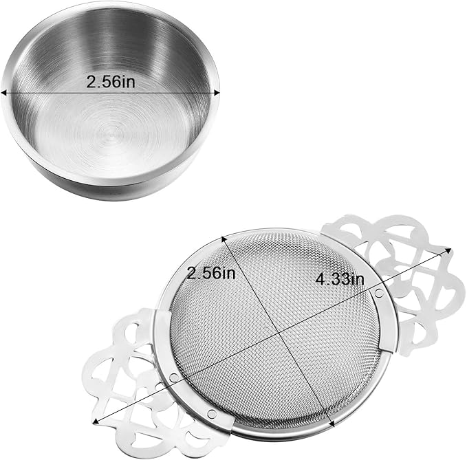 Hotop 4 Pieces Empress Tea Strainers with Drip Bowls, Mesh Tea Infuser Stainless Steel Loose Leaf Residue Filter with Handles for Better Residue Experience, Silver
