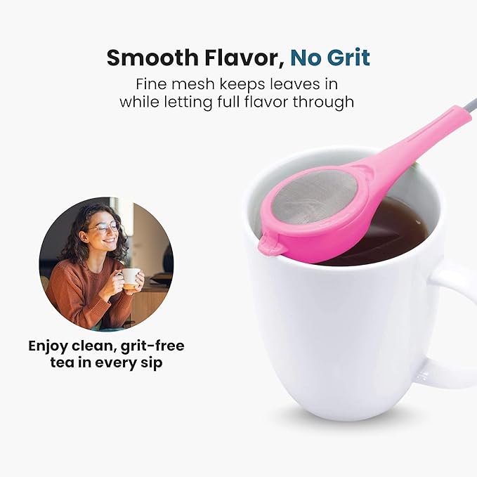 Jokari Loose Leaf Tea Infuser 2 Pack – Stainless Steel Mesh Reusable Tea Steeper with Easy Grip Handle – BPA-Free, Dishwasher Safe, for Custom Brewing – Pink