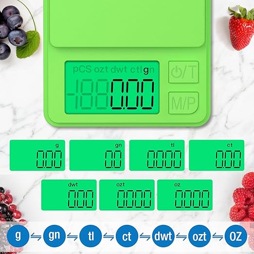 Digital Pocket Grams Scale, Diyife 1000g/0.01g High Precision, 7 Units Conversion Mini Scale with LCD Display, Tare Function for Food, Jewelry, Powder, Green