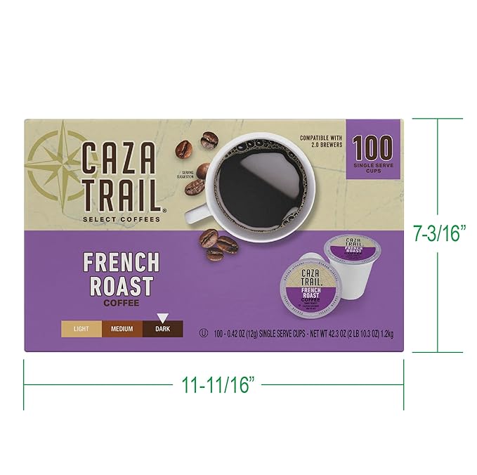 Caza Trail Coffee Pods, French Roast, Single Serve (Pack of 100) (Packaging May Vary)
