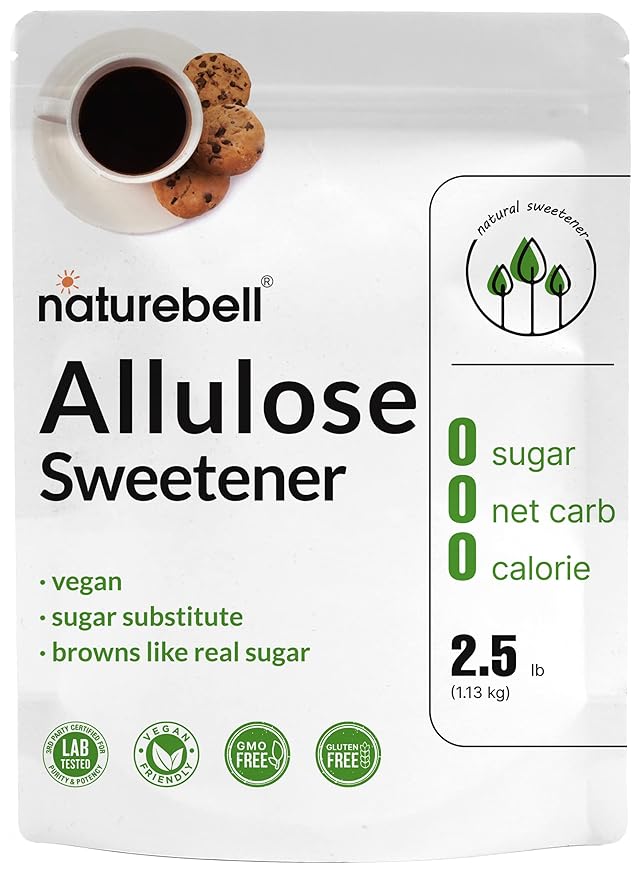 NatureBell Allulose Sweetener, 2.5 Lbs | Keto & Vegan-Friendly, White Sugar Substitute | 0 Calorie, 0 Sugar, 0 Net Carb, Non-Glycemic, Browns Like Table Sugar | Bulk Supply for Baking & Beverages