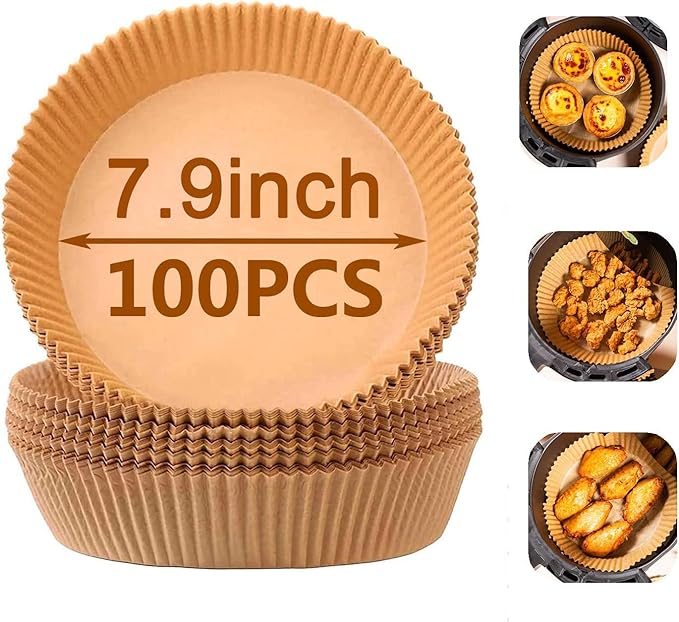 Air Fryer Liner Round,100PCS 7.9 inch to 9 inch Baking Parchment for 5 to 8Qt Air Fryer Disposable Paper Liners,Unbleached Non-stick Non-leak Airfryer Parchment Paper liner