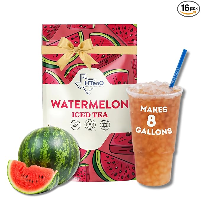 HTeaO Watermelon Iced Tea Bags – Makes 8 Gallons in 5 Minutes – Large Loaded Tea Sachets for Parties, Family Gatherings, & Groups – Texas-Style Ice Tea Packets for Quick Brew (16-Count)