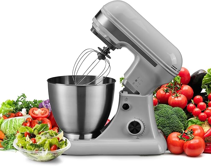 4.8QT Stand Mixer, 12-Speed Electric Kitchen Mixer with Tilt-Head, Stainless Steel Bowl, Egg Whisk, Dough Hook & Beater – Lightweight, Compact for Small Kitchens,Light Gray