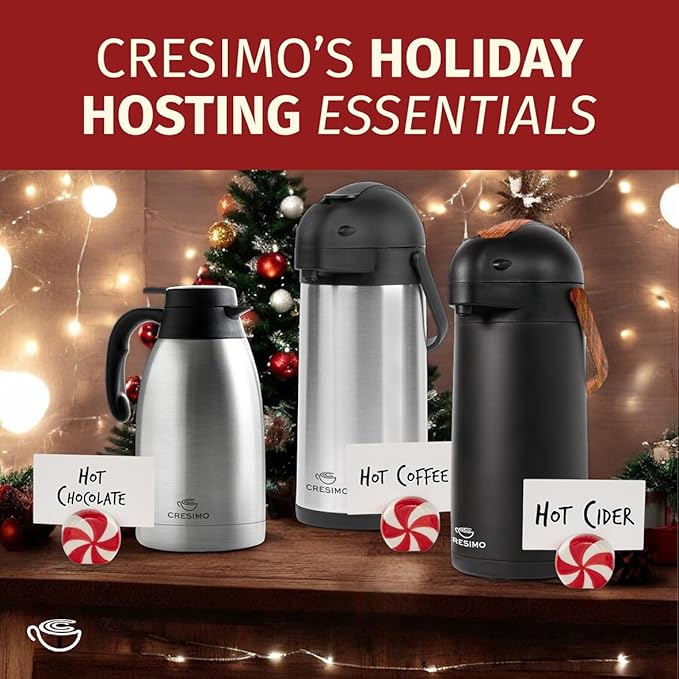 Coffee Carafe Airpot & Cleaning Brush - 101oz / 3L Airpot 12 Hours Hot Water Dispenser or 36 Hours Cold Drink Dispenser with Pump - Easy Dispensing Coffee Carafes for Keeping Hot Extra Large - Cresimo