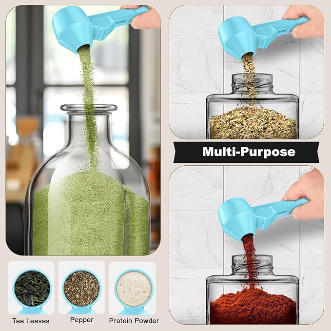 Coffee Scoop & Funnel for Reusable K Cup Refillable Coffee Pods, Coffee Measuring Spoon 2 Tablespoon Capacity, Scoop with Funnel for Ground Coffee, Protein Powder, Tea (Blue, 1 Pack)