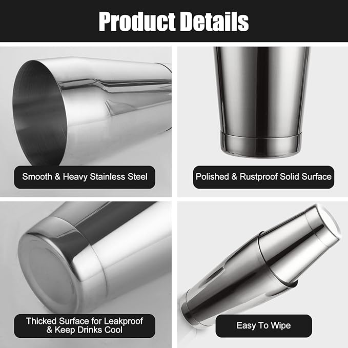 QTLCOHD 6 Pcs Cocktail Shaker Tins, 18/28 Oz Stainless Steel Boston Shaker Bartending, Weighted Drink Mixer for Martini, Essential & Professional Bar Tools for Bartending, Silver