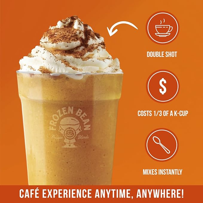 The Frozen Bean Pumpkin Spice Frappe & Latte Instant Mix (20 Sticks), Made with Arabica Coffee, Double Shot Caffeine, Low Sugar & Premium Ingredients, Hot, Iced, or Blended Drinks