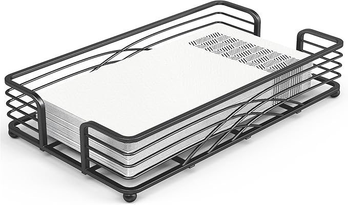 Black Guest Towel Holder Tray for Bathroom – Disposable Paper Hand Towel Holder, Rectangle Napkin Organizer for Powder Room, Modern Guest Napkin Holder for Bathroom Countertop Use