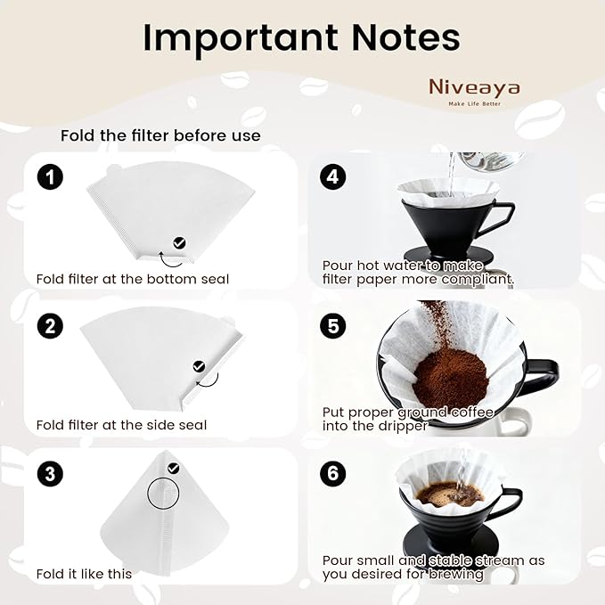 Niveaya Coffee Filters 200 Count, White Coffee Filter #4 Cone Paper, Natural Paper Coffee Filter 8-12 Cup (nature white, 04)