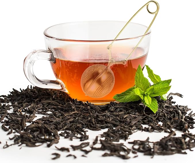 uxcell 2 Pcs Snap Tea Ball Infuser with Handle, Loose Tea Steeper, Stainless Steel Tea Strainer for Brew Loose Leaf Tea, Gold