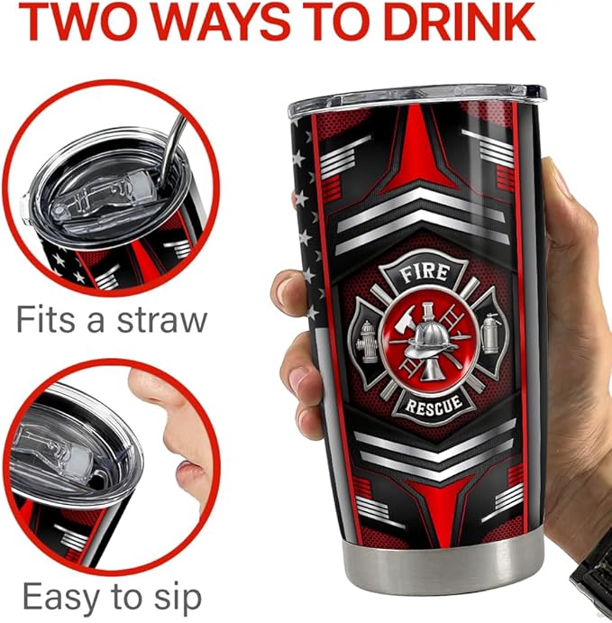 SANDJEST Firefighter Tumbler 20oz Stainless Steel Insulated Travel Mug Cup for Fireman Dad Husband Firefighters Gifts for Birthday Christmas Fathers Day