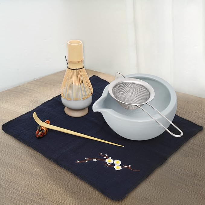 Artcome 9Pcs Japanese Matcha Tea Set, Matcha Bowl with Pouring Spout, Matcha Whisk, Ceramic Whisk Holder, Tea Scoop, Matcha Powder Caddy, Traditional Handmade Matcha Ceremony Gift Box Kit