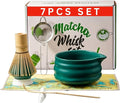 7PCS Ceramic Matcha Whisk Set - Traditional Japanese Tea Set Includes Matcha Bowl with Spout, Holder, Bamboo Whisk, Bamboo Scoop with Rest, Sifter with Tea Towel - Perfect Kit for Matcha Lovers
