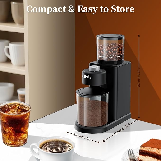 Wancle Conical Burr Coffee Grinder Electric - 200W Compact Automatic Coffee Bean Grinder with 25 Setting Adjustable, Low Noise Espresso Coffee Grinder,One-Touch Operation with Self-Cleaning Blower
