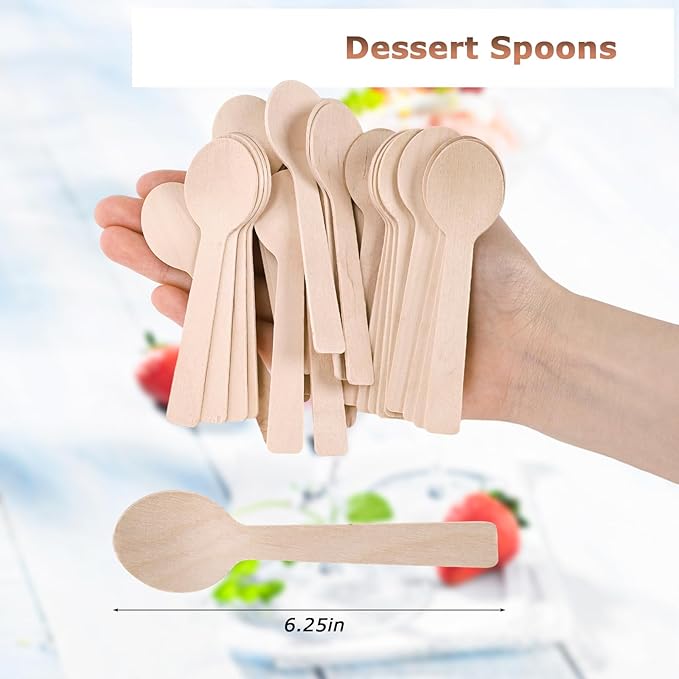 HANSGO Mini Wooden Cutlery Spoons, 6.25inch Small Spoons for Eating Tinny Ice Cream Dessert Tableware for Chocolate Cake Honey Jam Party Favors