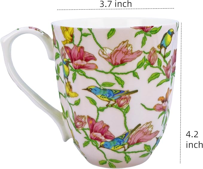13oz Bone China Floral Mug Bone China Coffee Mugs Bone Teacup Christmas Mugs Birthday Gifts for Women Mom Friends Coworker