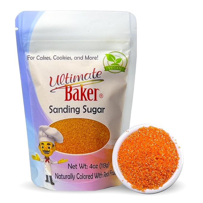 Ultimate Baker - Sanding Sugar, Orange - Vibrant, Naturally Colored Baking & Decorating Sugar, Perfect for Sprinkling on Cakes, Desserts & Confections, Medium Crystal - 4oz