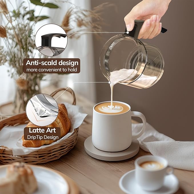 Electric Milk Frother and Steamer, 16.9oz/500ml Milk Steamer and Frother for Latte, Dishwasher Safe, BPA Free, 4 Functions, Enjoy Perfect Milk Froth in 2 Min