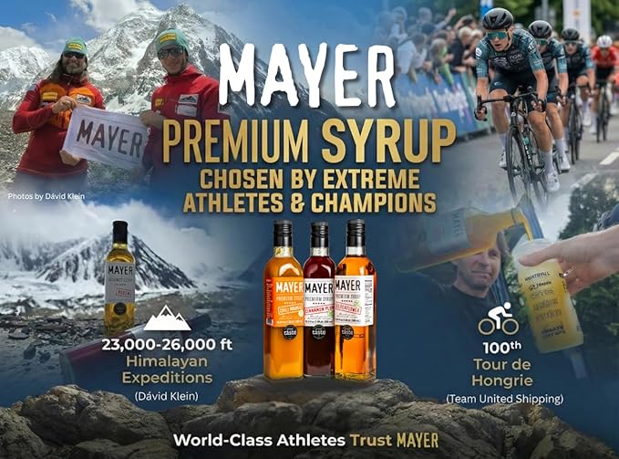 Mayer Premium Hungarian Handcrafted Syrup Variety Pack – Award-Winning Natural Fruit Syrups (Raspberry, Mango, Elderflower, Sour Cherry, Strawberry), No Artificial Additives, 5 × 16.9oz Bottles